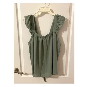 LOFT Sleeveless Ruffle Blouse in Sage MEDIUM